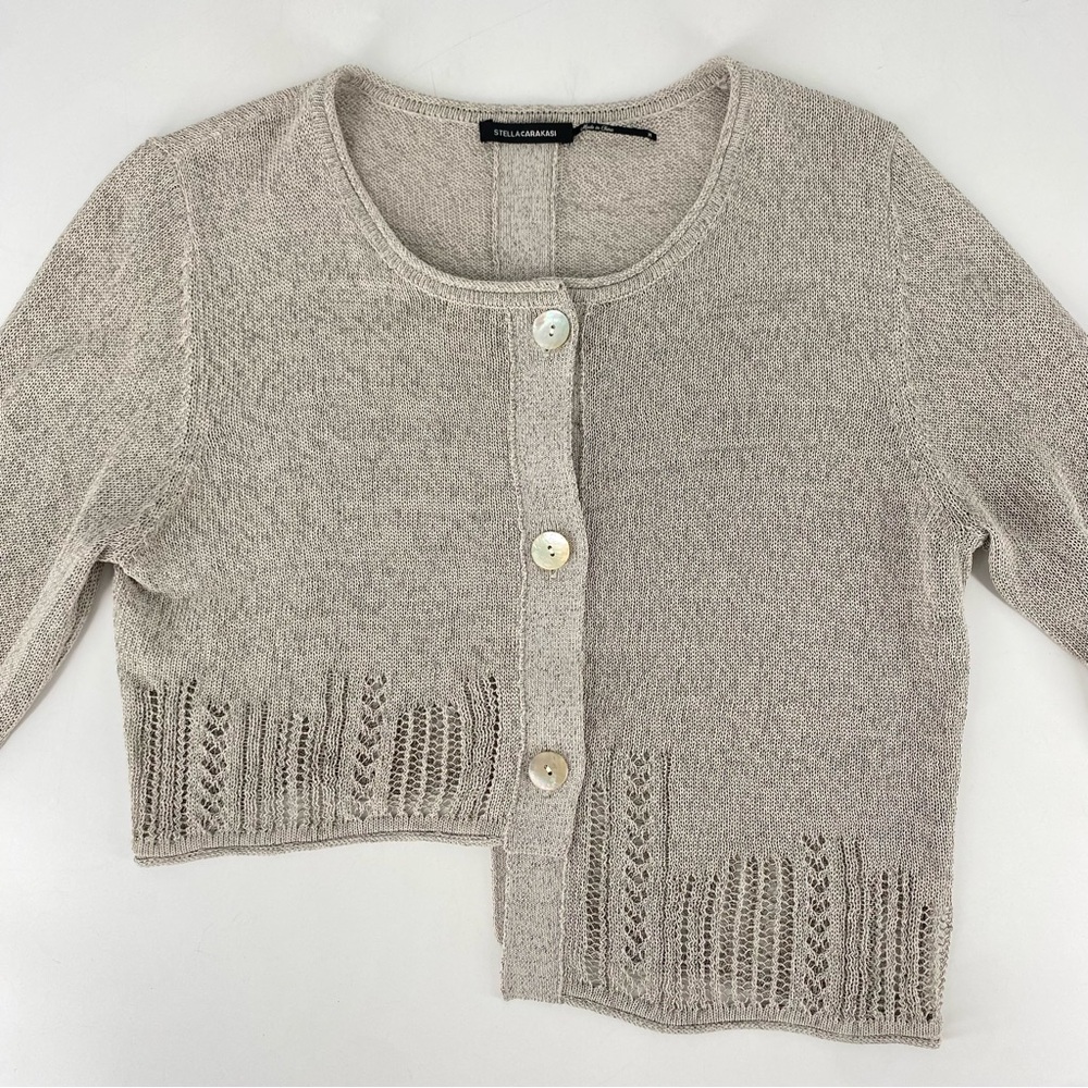 Stella Carakasi Gray Cable Knit Asymmetrical Cropped Cardigan - Picture 4 of 9